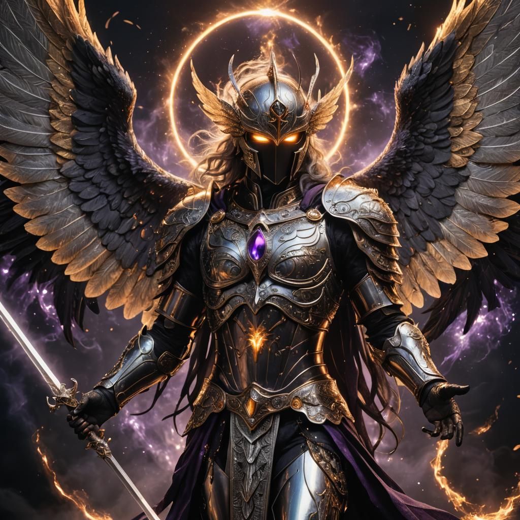 Silver Seraph Under Mystical Black Sun