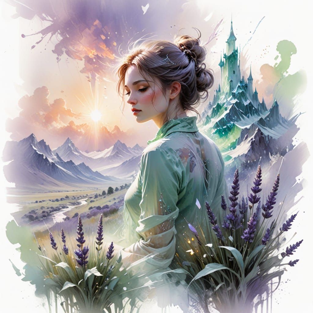 Crystal Spire Valley Aurora Oil Painting