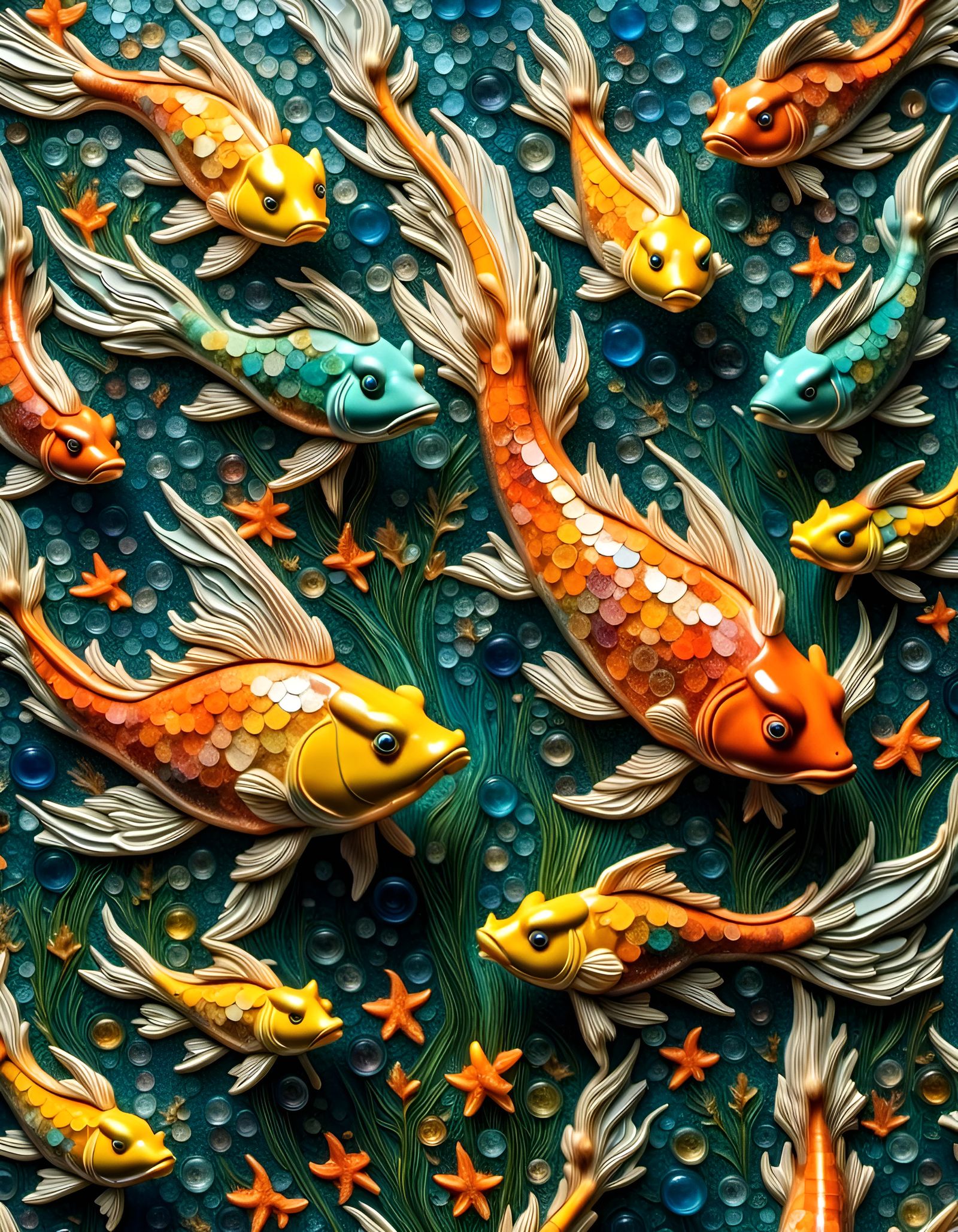 Blown Glass Goldfish Pond Relief in HDR