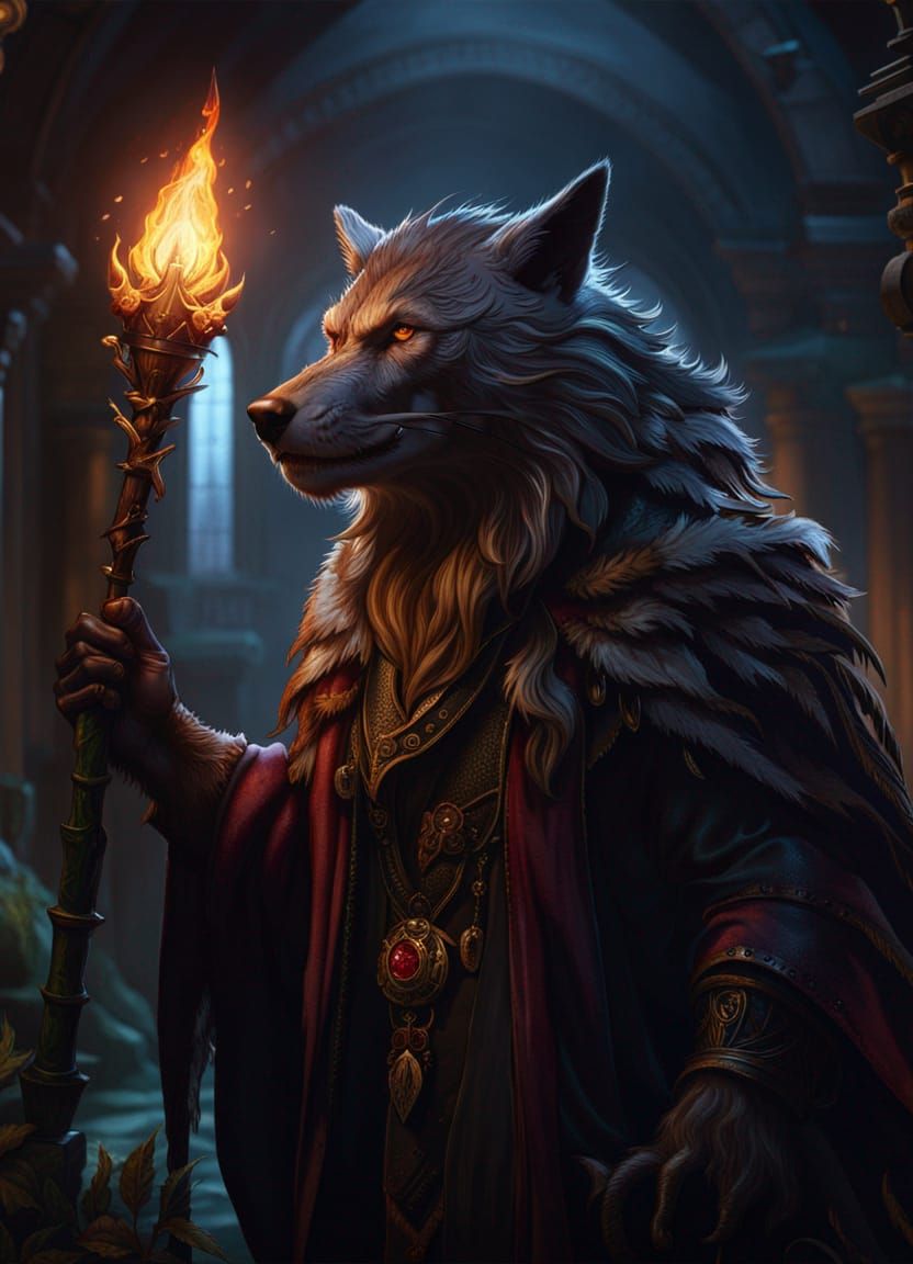 Werewolf Wizard in Dark Fantasy Style