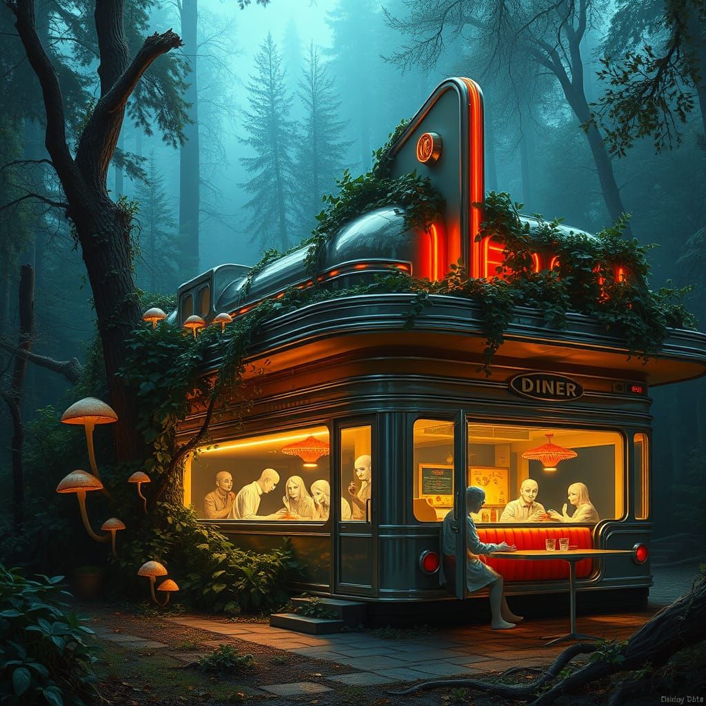 Vintage Diner Reborn in Mystical Forest