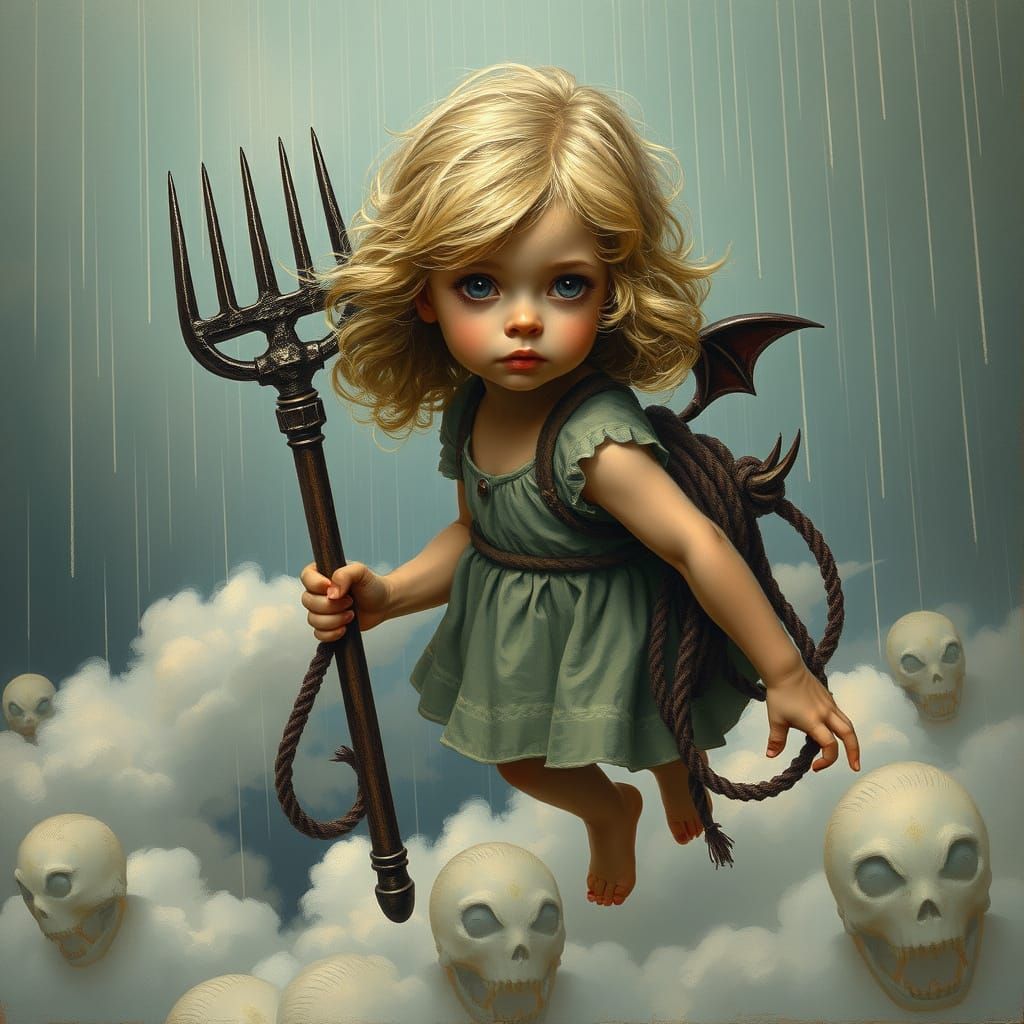 Mysterious Child Goddess in Dark Fantasy Landscape