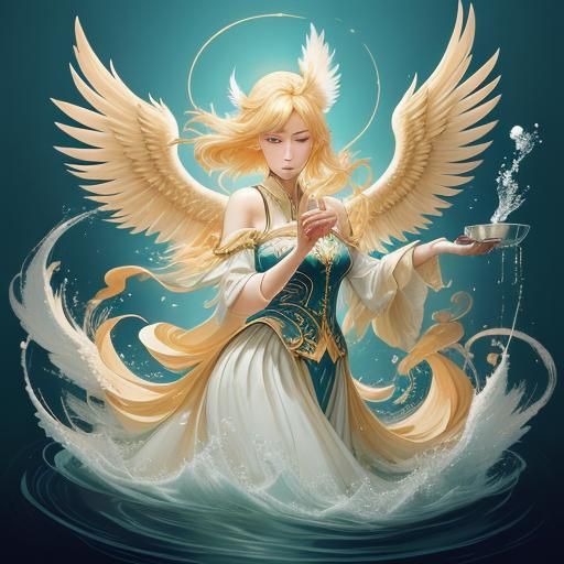 Anime Queen Balances Harmony in Golden Light