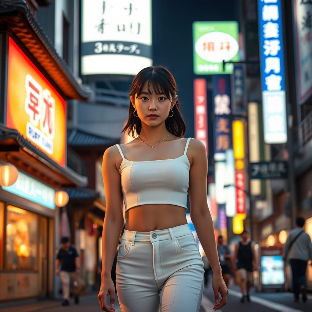 Tokyo Street Scene with Young Japanese Woman