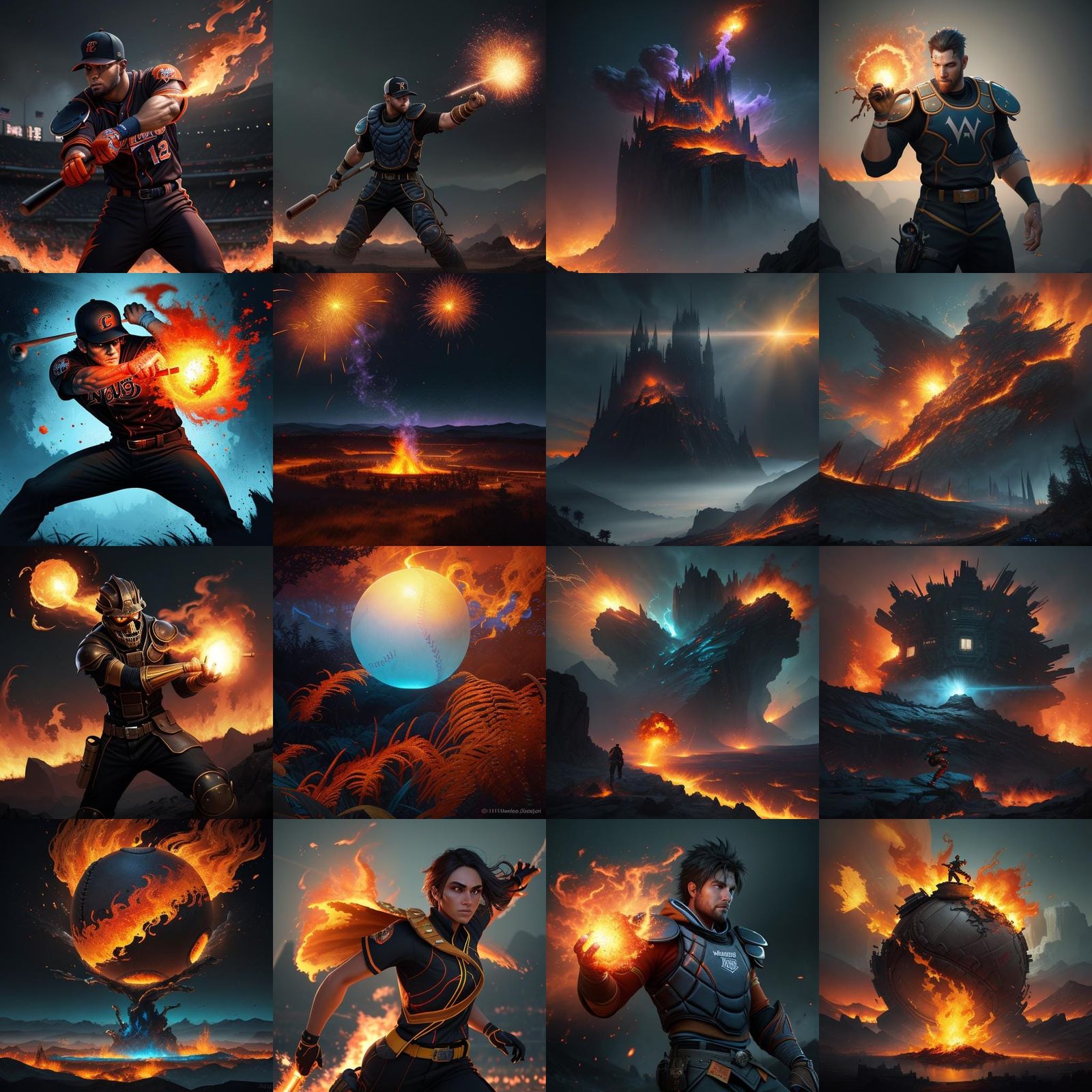 Baseball Impact with Fiery Explosion: Detailed Matte Paintin...