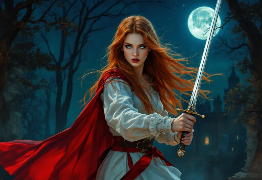 Redhead Vampire Fencing Master in Art Nouveau Style