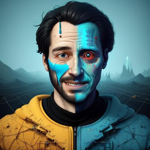 Fractal Faced Man: Surreal Digital Portrait