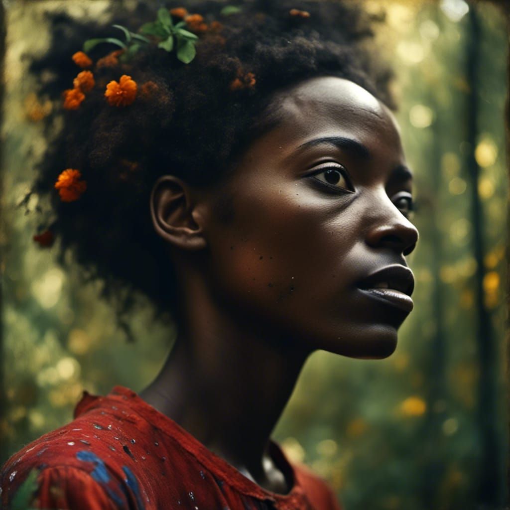 Striking Portrait of Woman in Sunny Forest