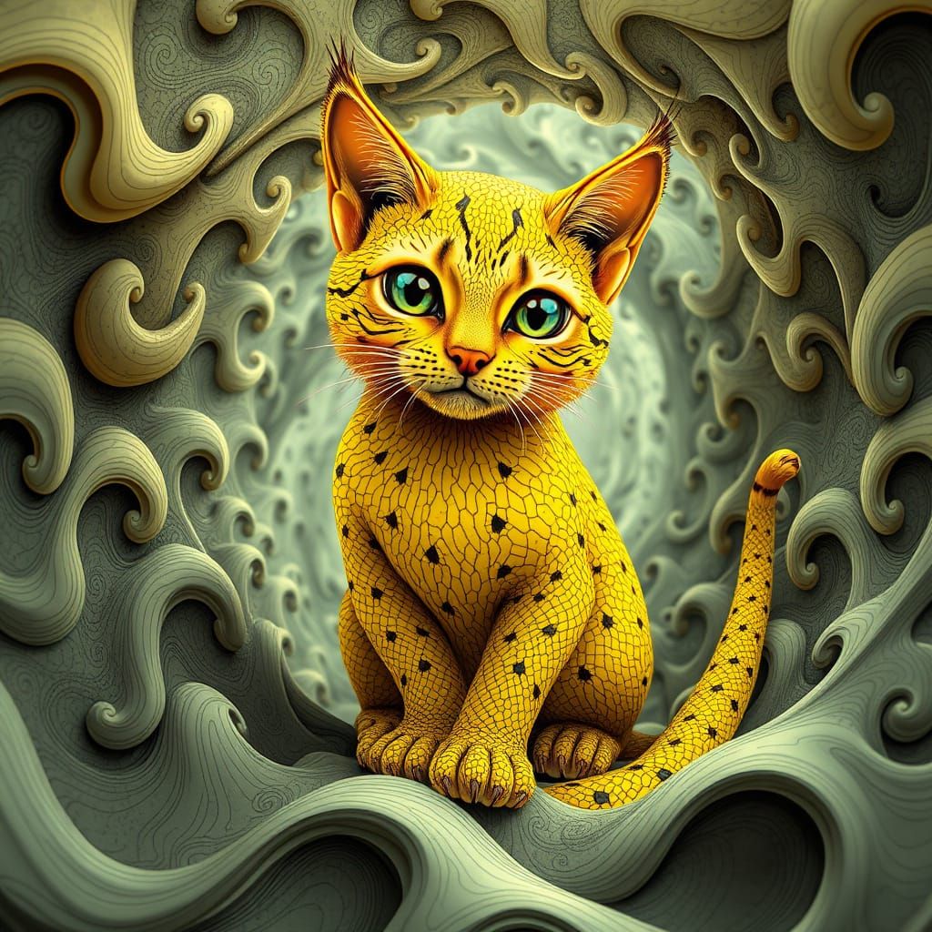 Vibrant Banana Cat in Hypnotic Fractal Vortex