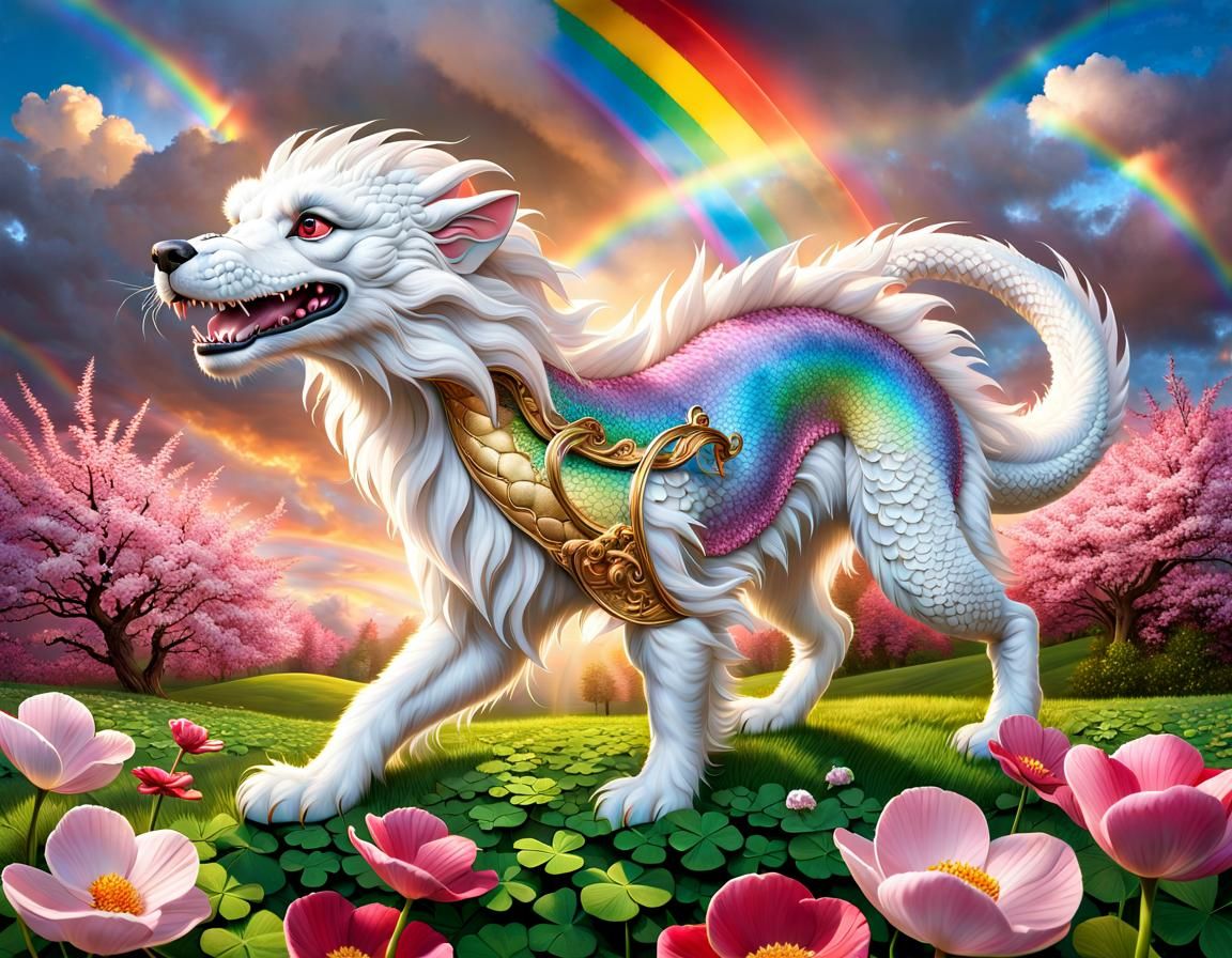 Falkor the Luck Dragon in a Clover Field