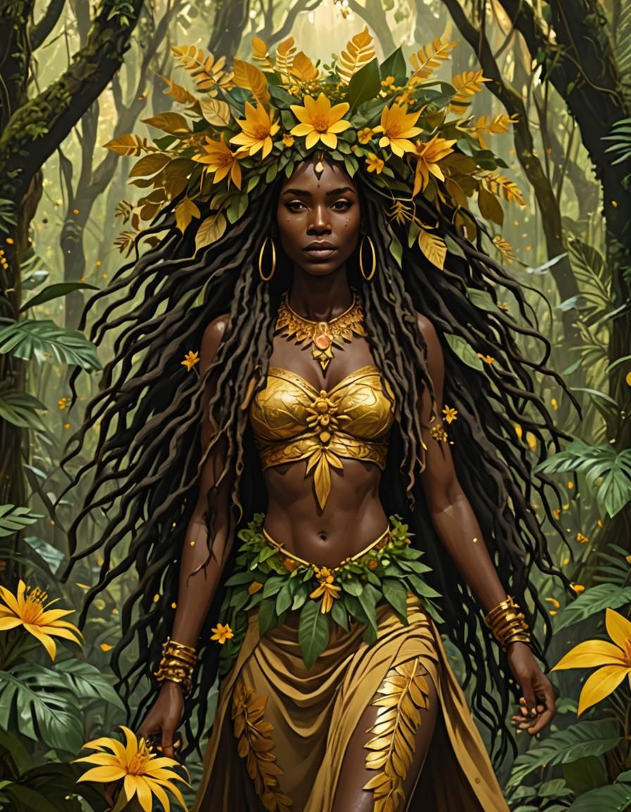 Goddess with Dreadlocks in Rainforest