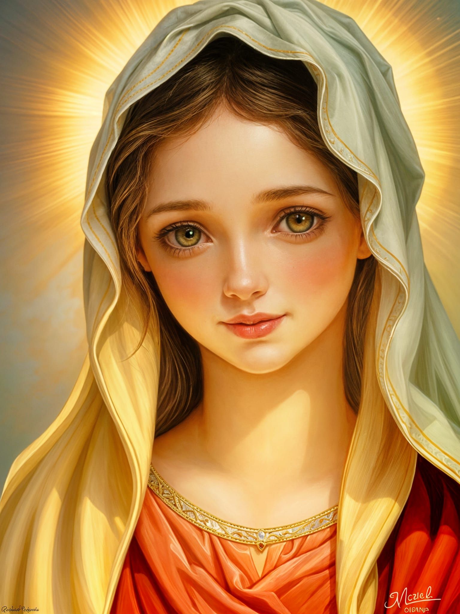 Mother Mary Painting Radiating Divine Grace