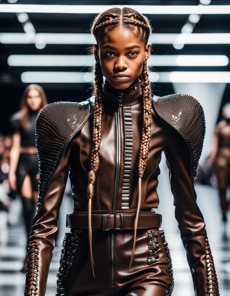 Futuristic Fashion Model on Catwalk, Hyperrealistic Render