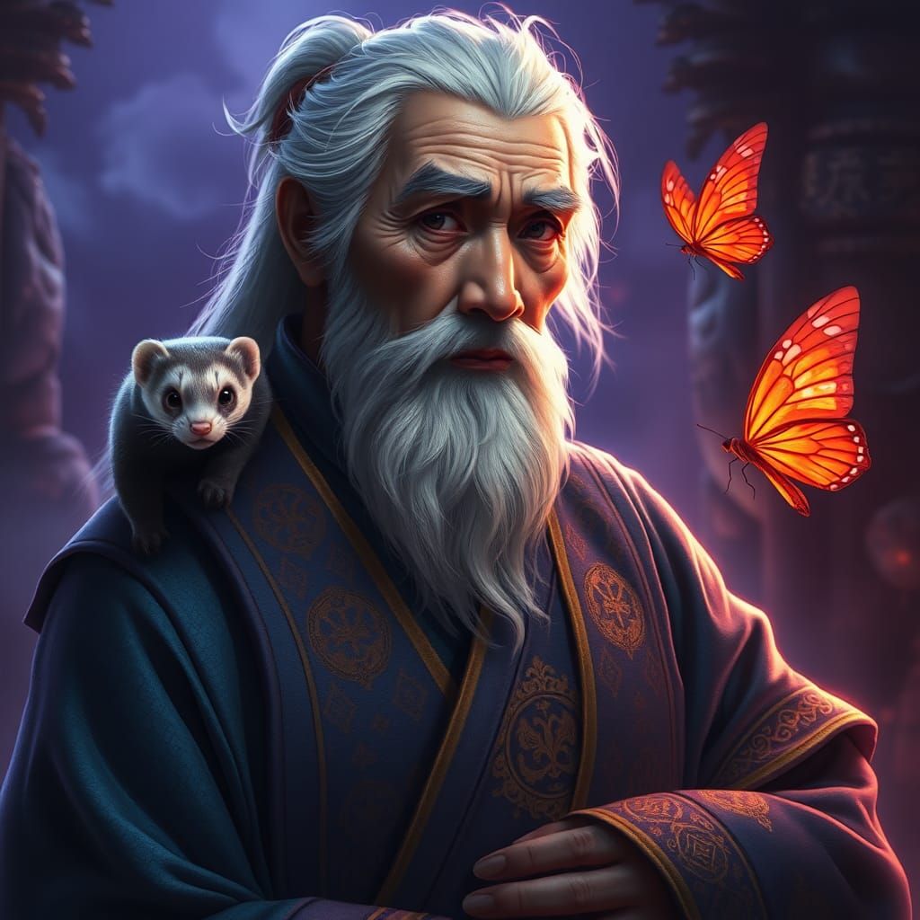 Asian Archmage in Mystical Light, Fantasy Art