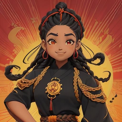 Smiling Asian Embroiderer in African Dress