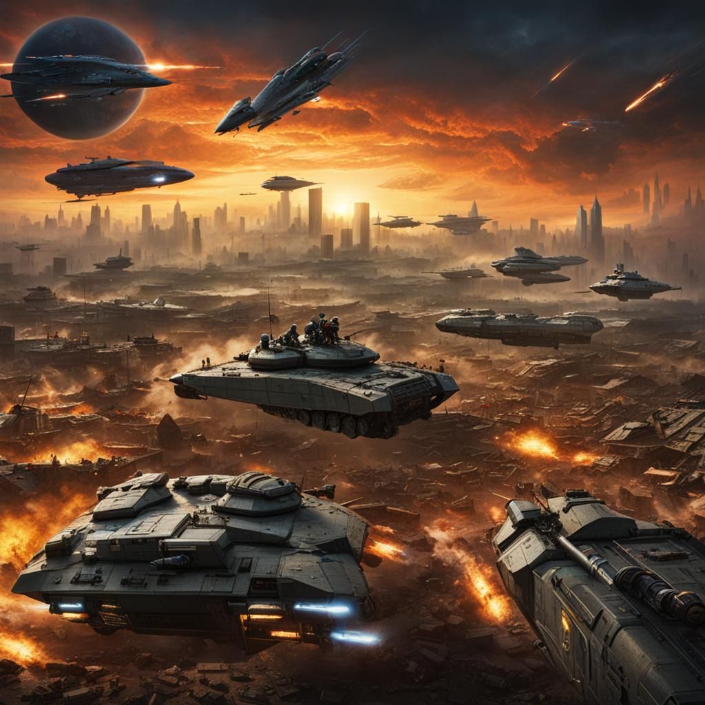 Futuristic War Scene with Advanced Technology