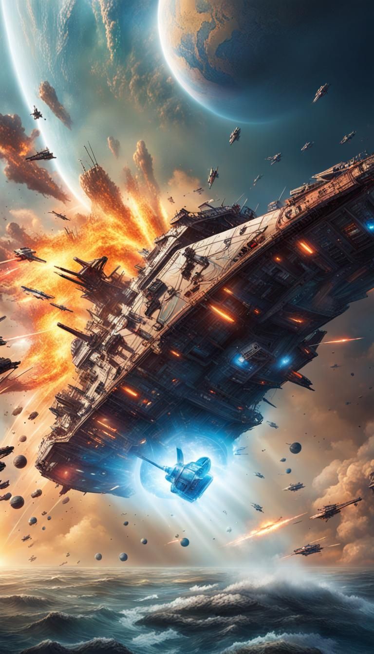 Futuristic Space Battle: Planet Destroyer Approaching Earth