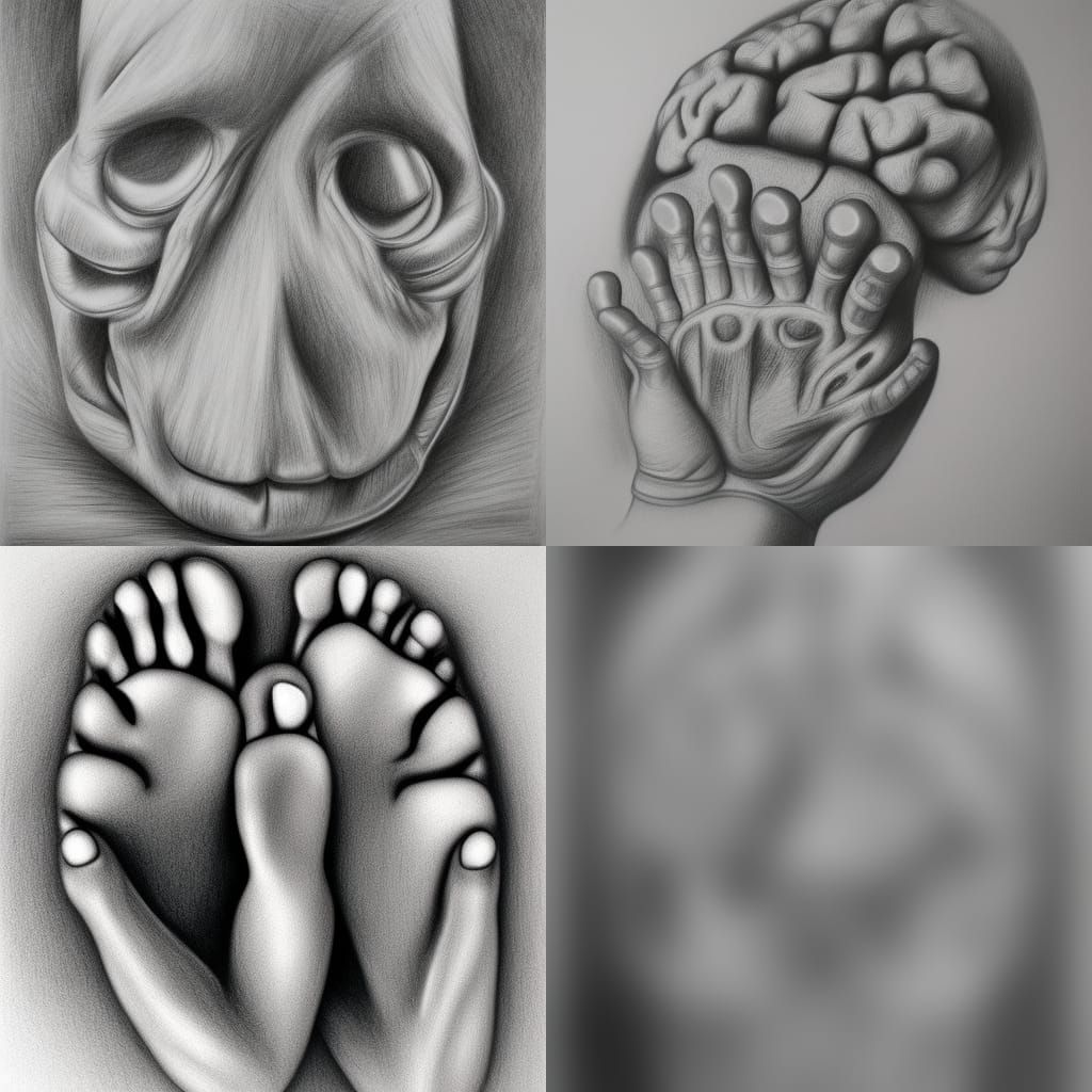 Humorous Charcoal Drawing: Toes Outnumber Brain Cells