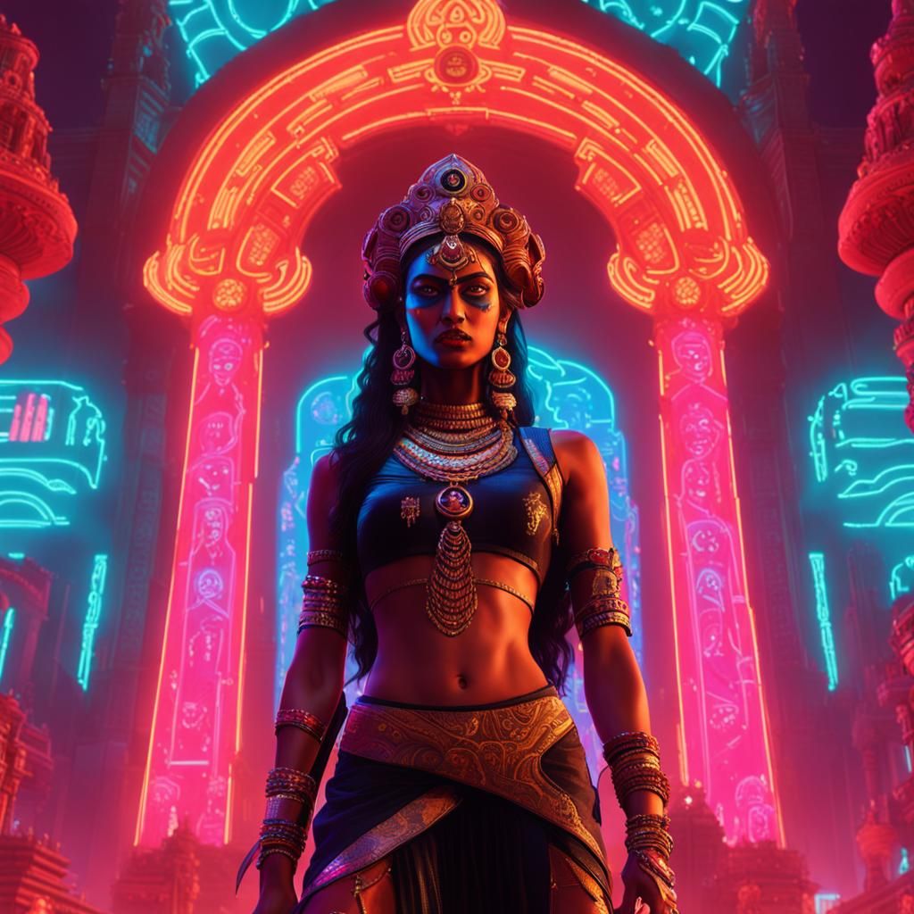 Cyberpunk Kali Strikes a Pose at Tantric Temple