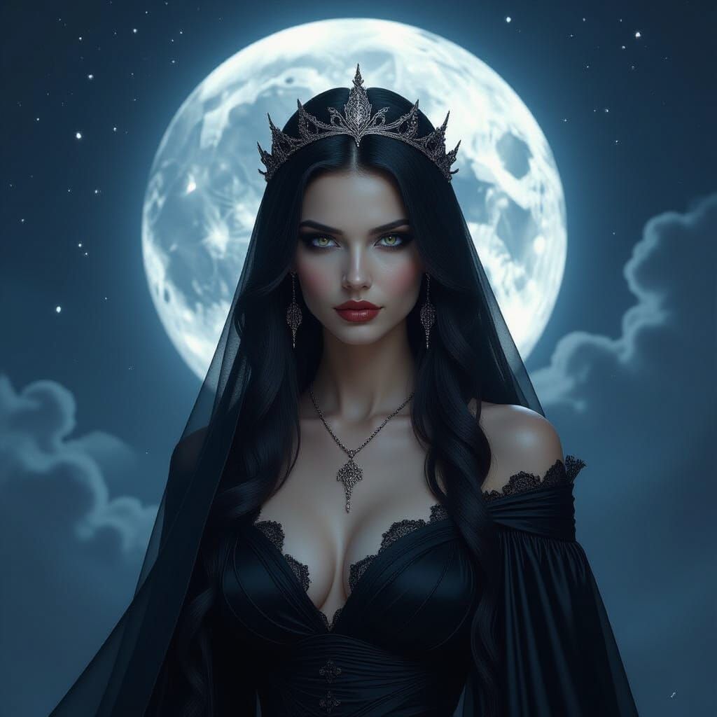 Dark Goddess Under Ethereal Moon Glow