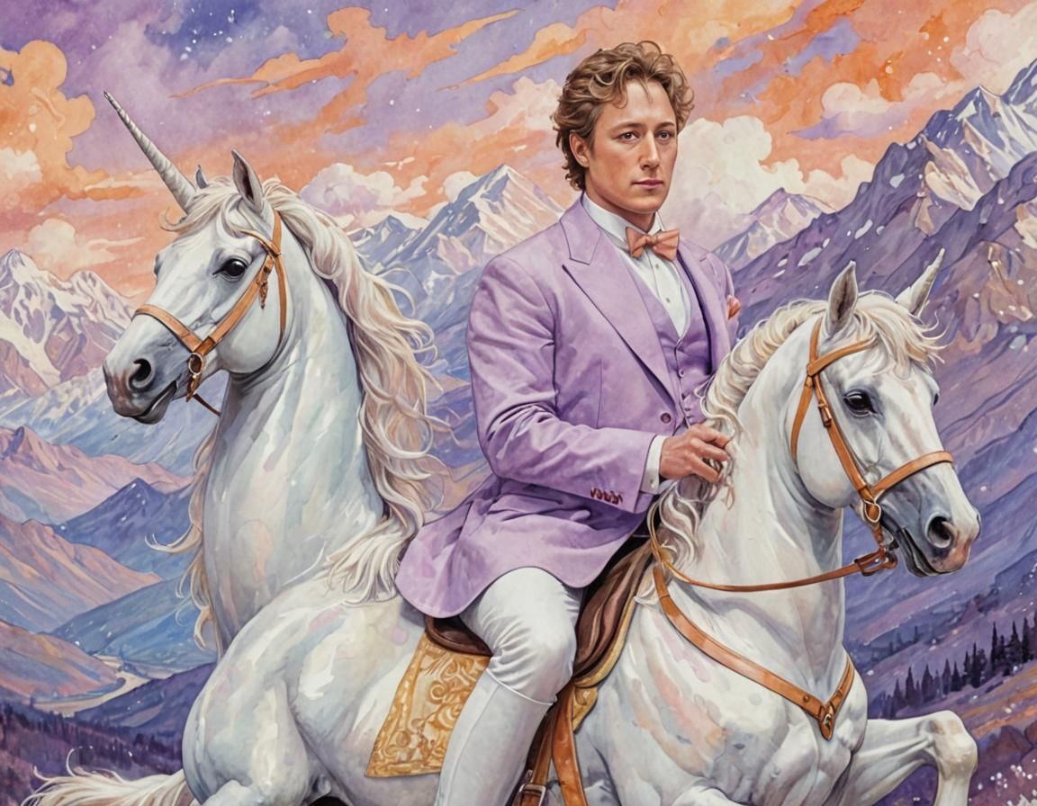 Fairy James Spader on Unicorn, Watercolor Style