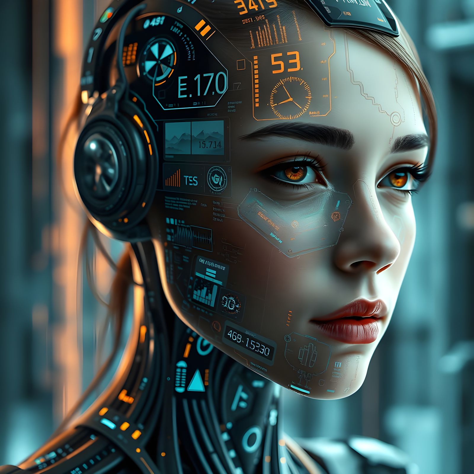 Cyborg Goddess with Shifting Digital Skin