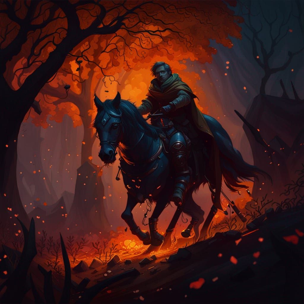 Samhain Wild Hunt Concept Art in Art Nouveau Style