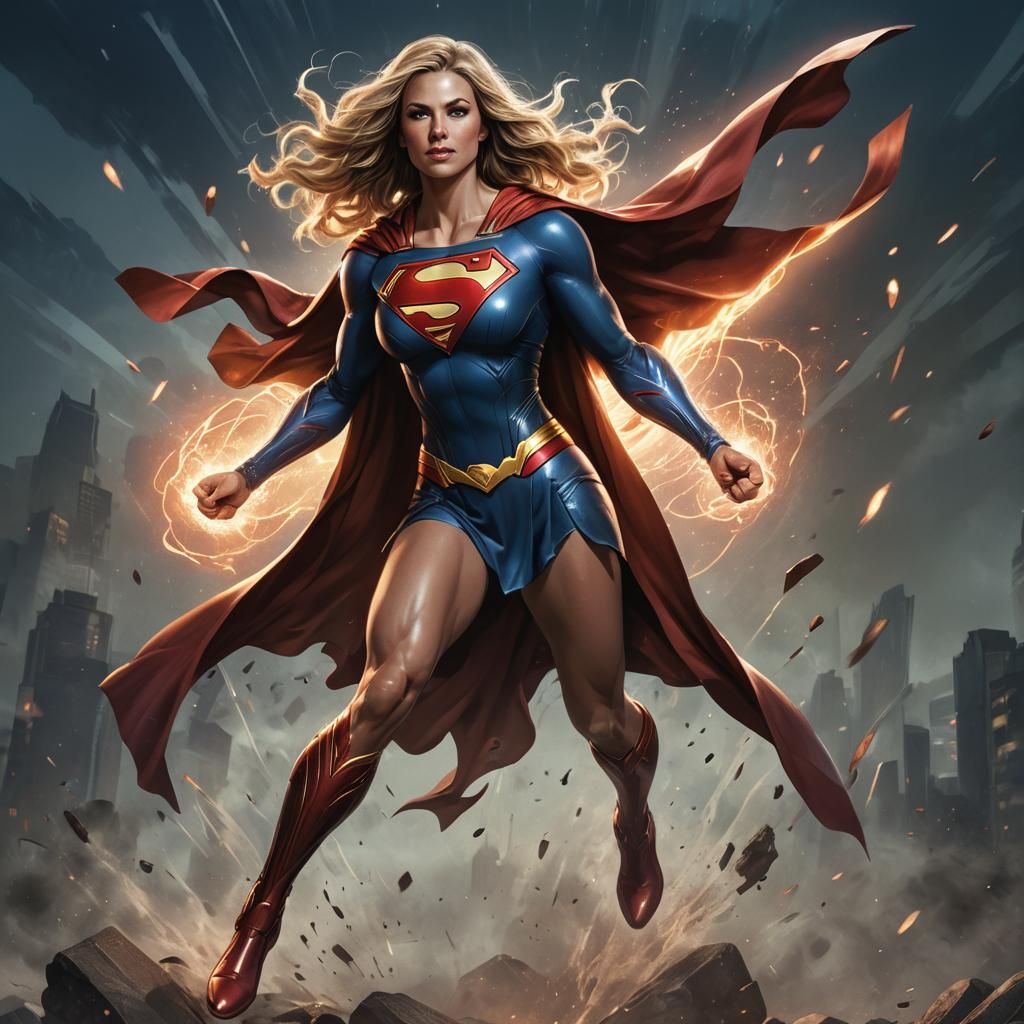 Supergirl Portrait with Holy Aura in Fantasy Art