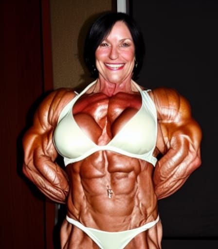 Muscular Elderly Female Bodybuilder with Ripped Physique