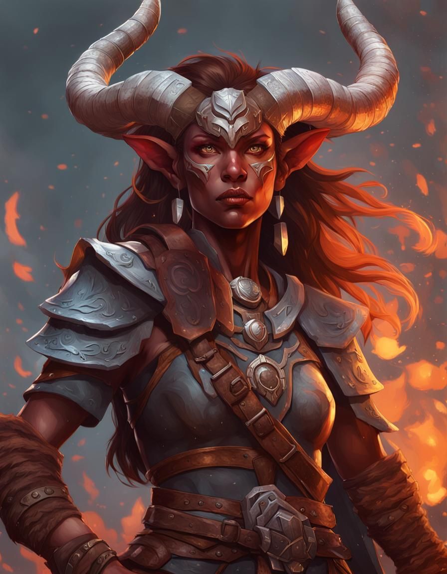 Detailed Tiefling Barbarian Concept Art Portrait