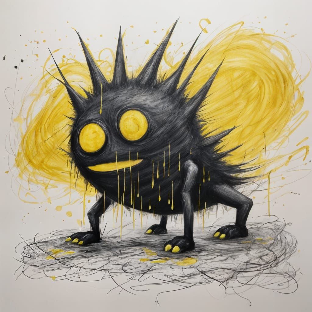 Playful Oil Monster in Childlike Crayon Style