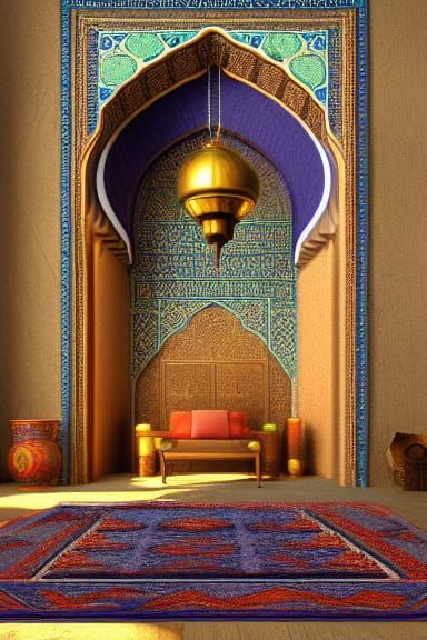Boho Moroccan Interior Design in Detailed Matte Painting