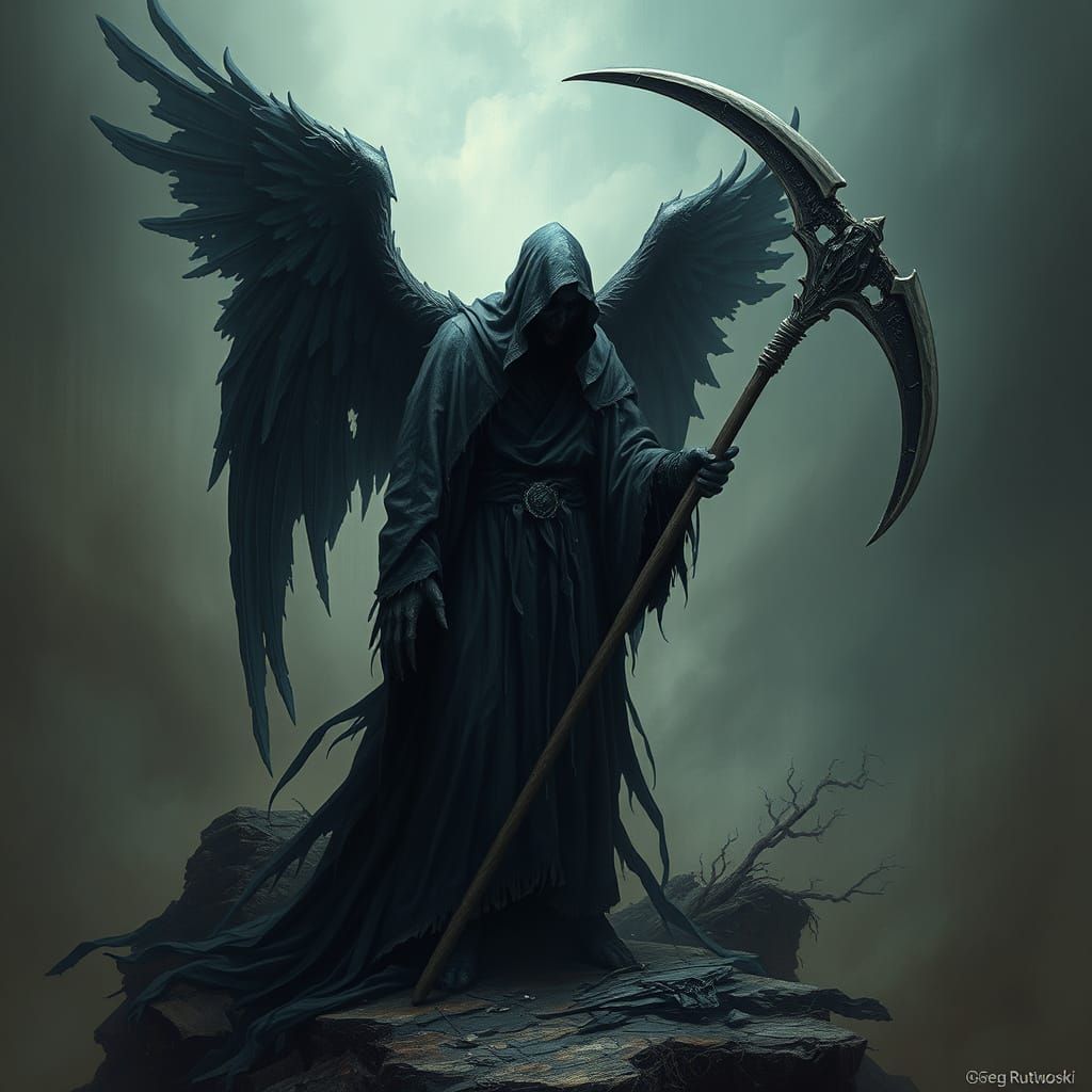 Mysterious Dark Angel of Death in Gothic Atmosphere