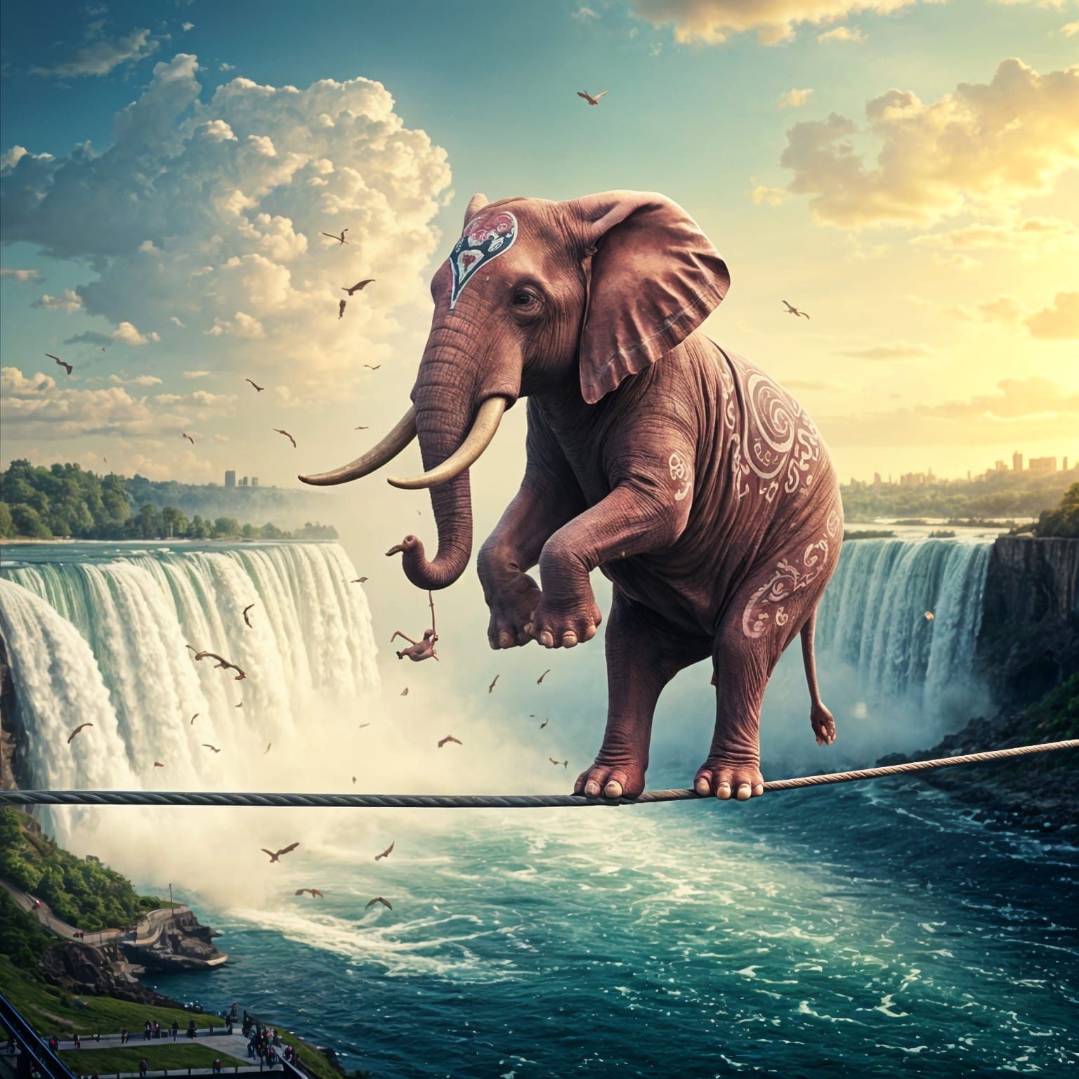 The pink elephant on a tightrope.