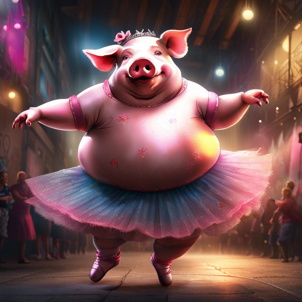 Dancing Ballerina Pig in Street Art Style