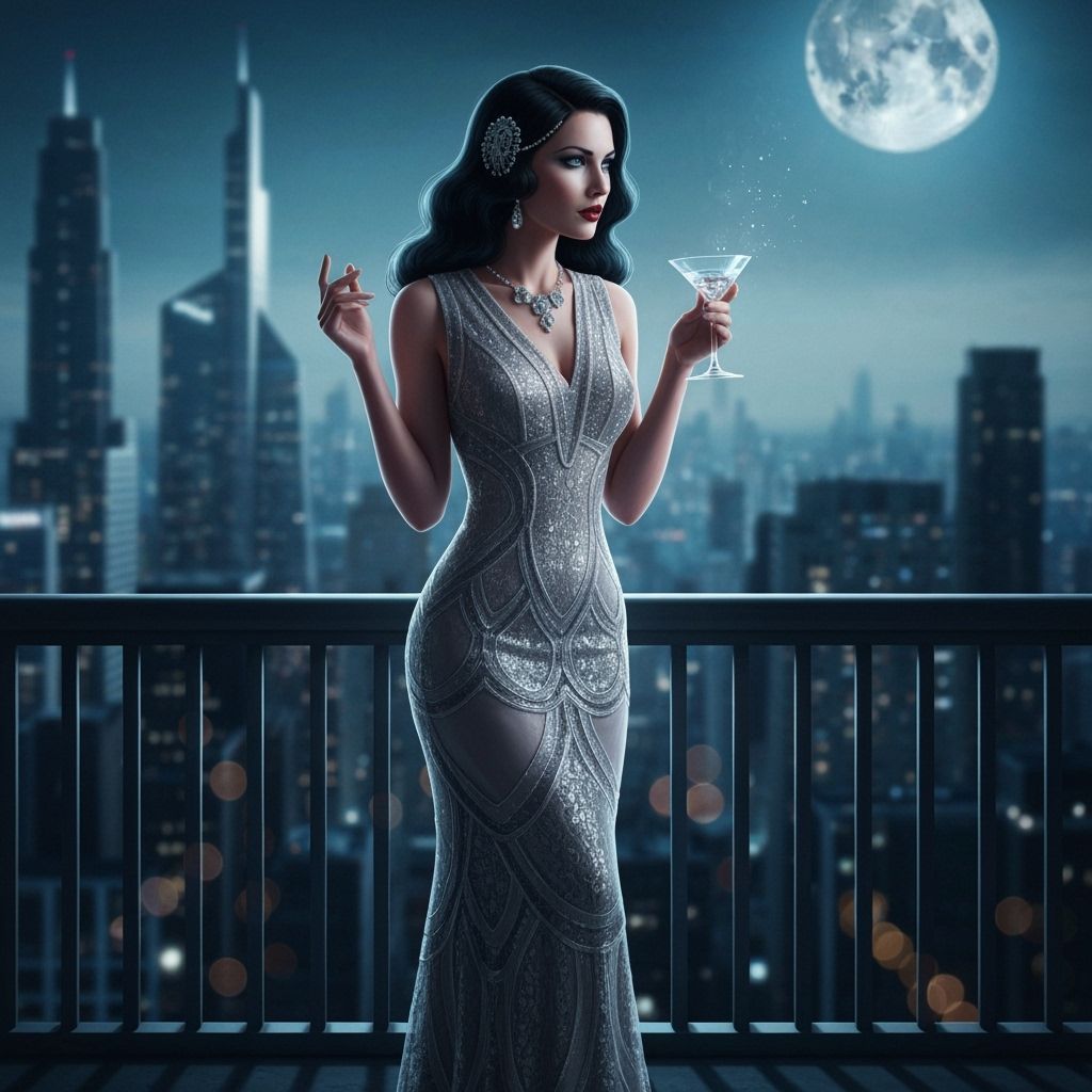 Art Deco Woman with Martini in Futuristic City