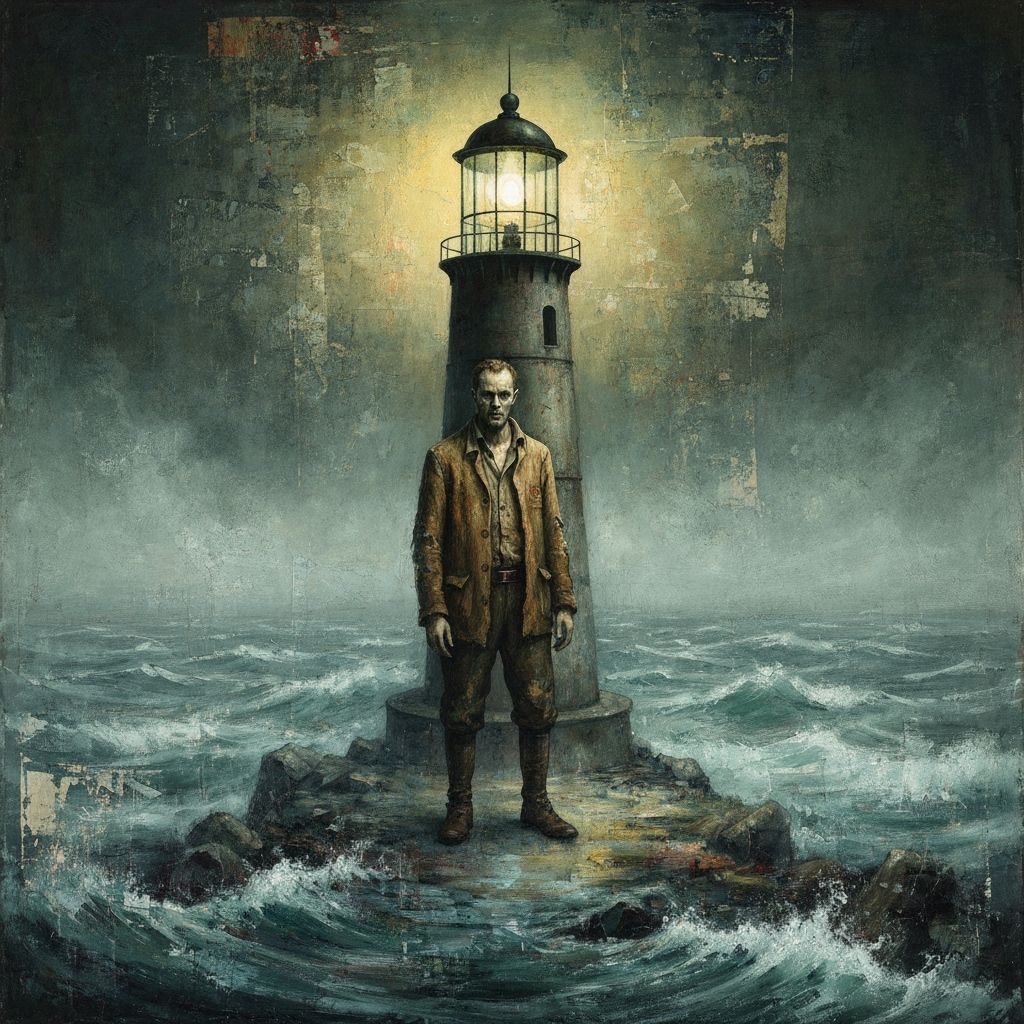 Eerie Lighthouse Keeper in Dark Surrealist Style