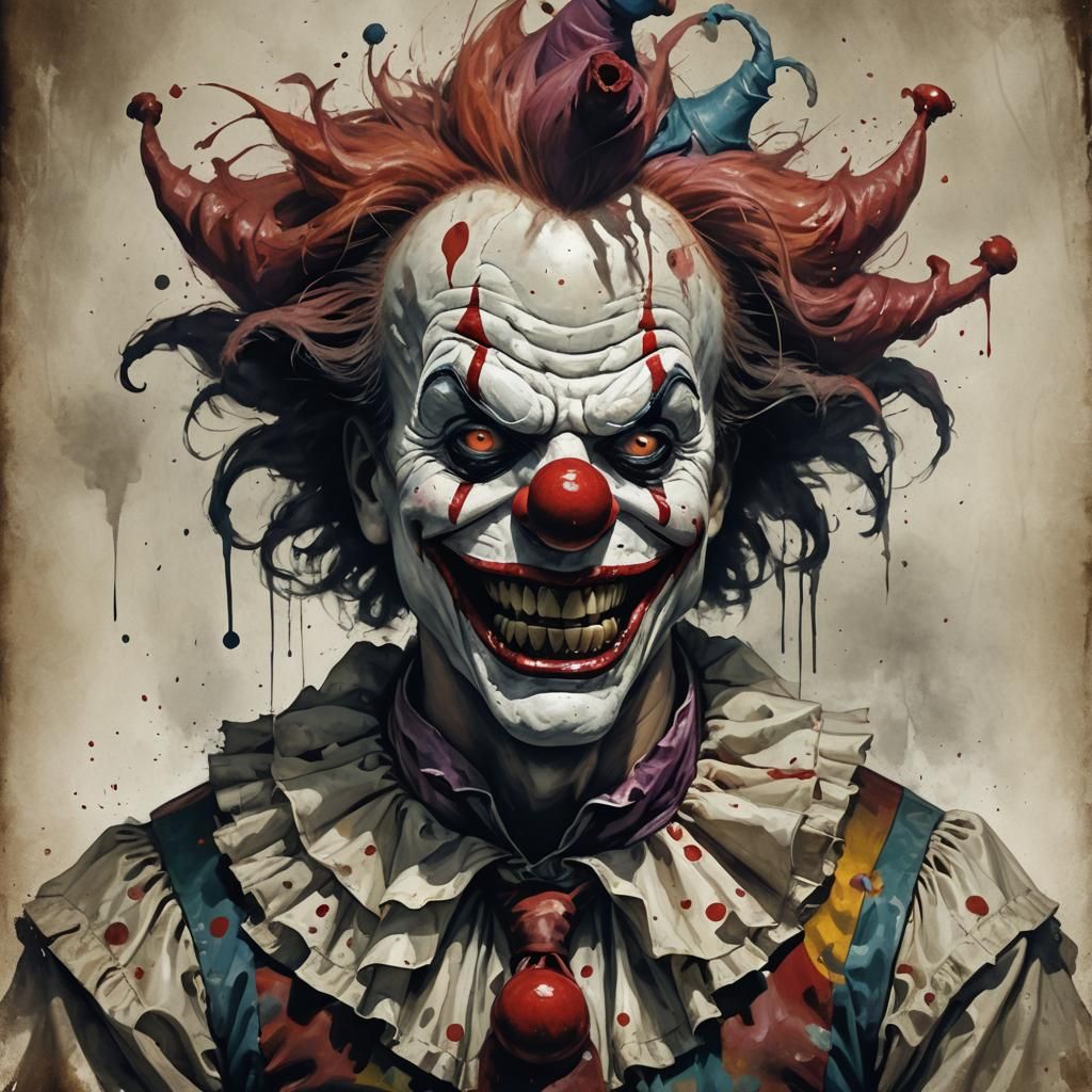 Sinister Twisted Clown in Dramatic Style