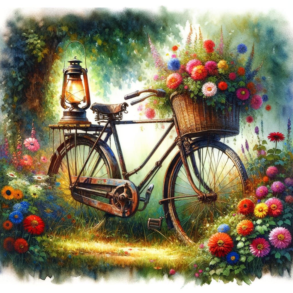 Rustic Bicycle Still Life in Watercolor