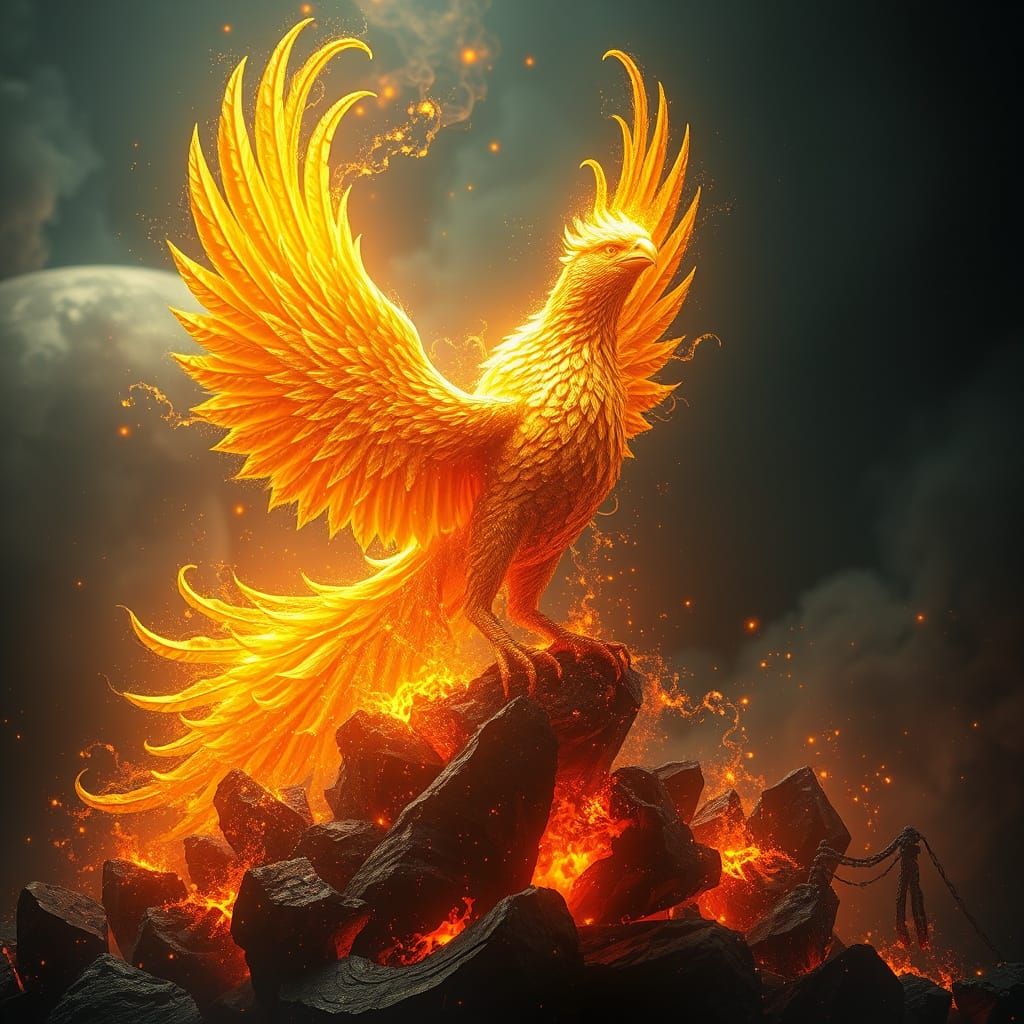 Golden Phoenix Rising: Surreal Fantasy Art