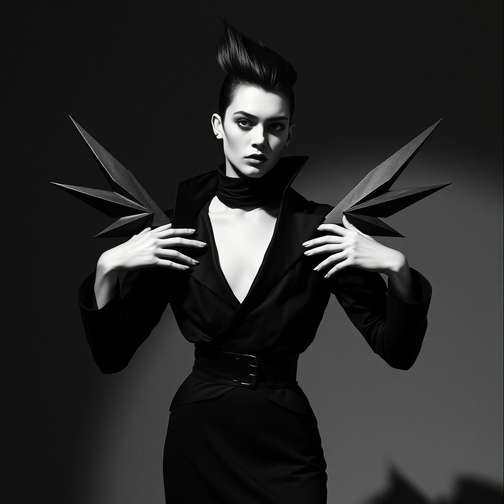 Avant-Garde Model Unveils Geometric Wings in Dada Photograph