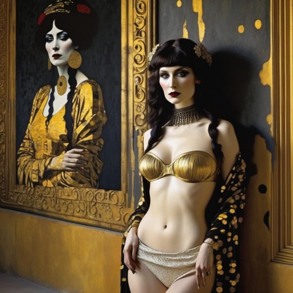 Klimt Woman, Banksy Shadow: Digital Art Fusion