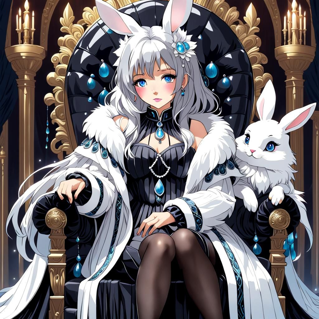 Ethereal Queen and Rabbit in Anime Style