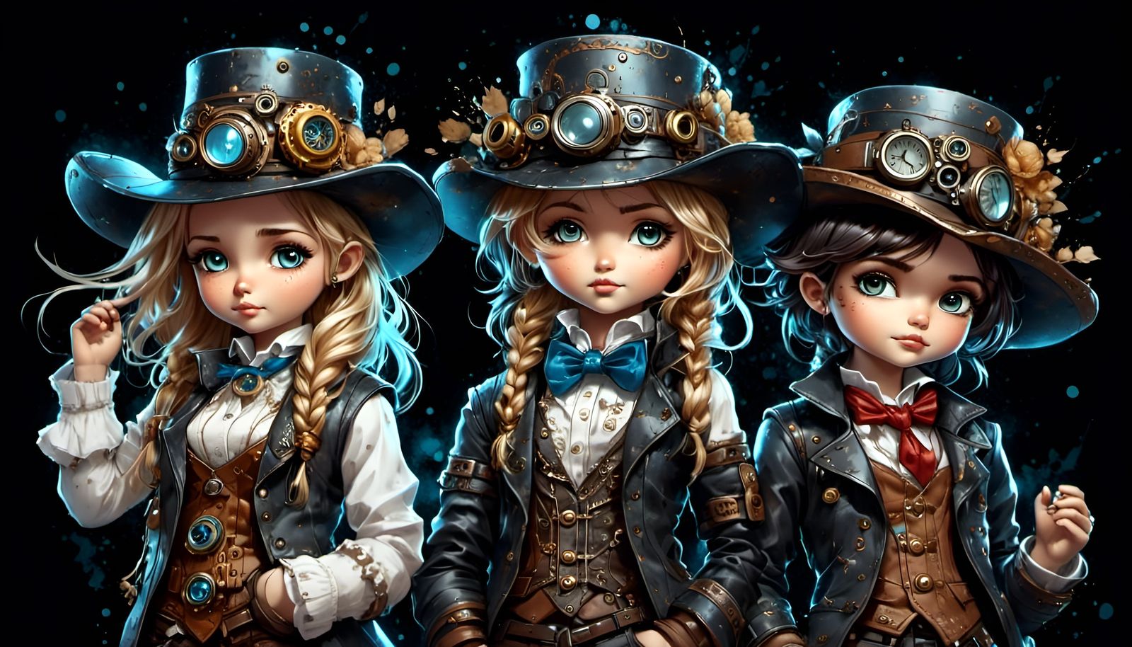 Steampunk Cowboys Portrait with Ink Linework Ornament