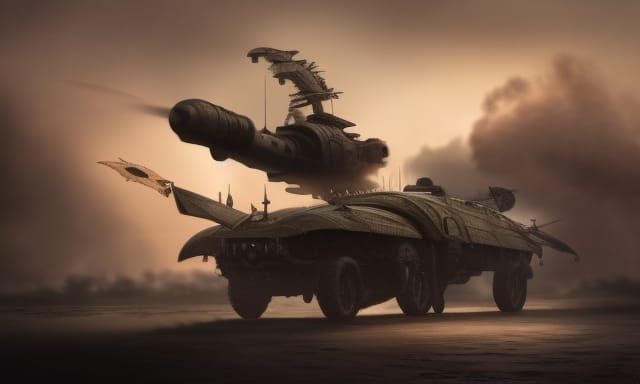 Steampunk Flying Armored Tank: Digital Matte Painting