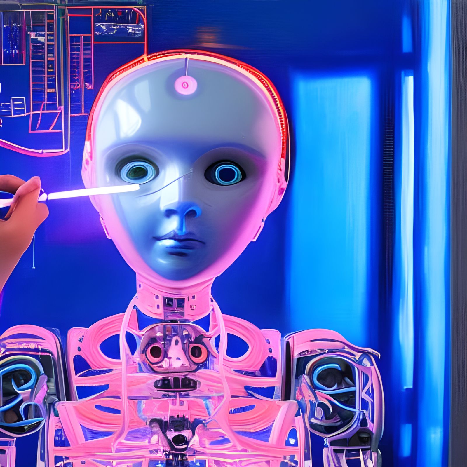 Technician Maintains Robot: Impasto Oil Painting