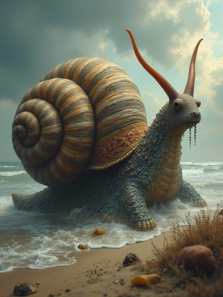 Giant Misunderstood Snail with Gingham Fur and Embroidered T...