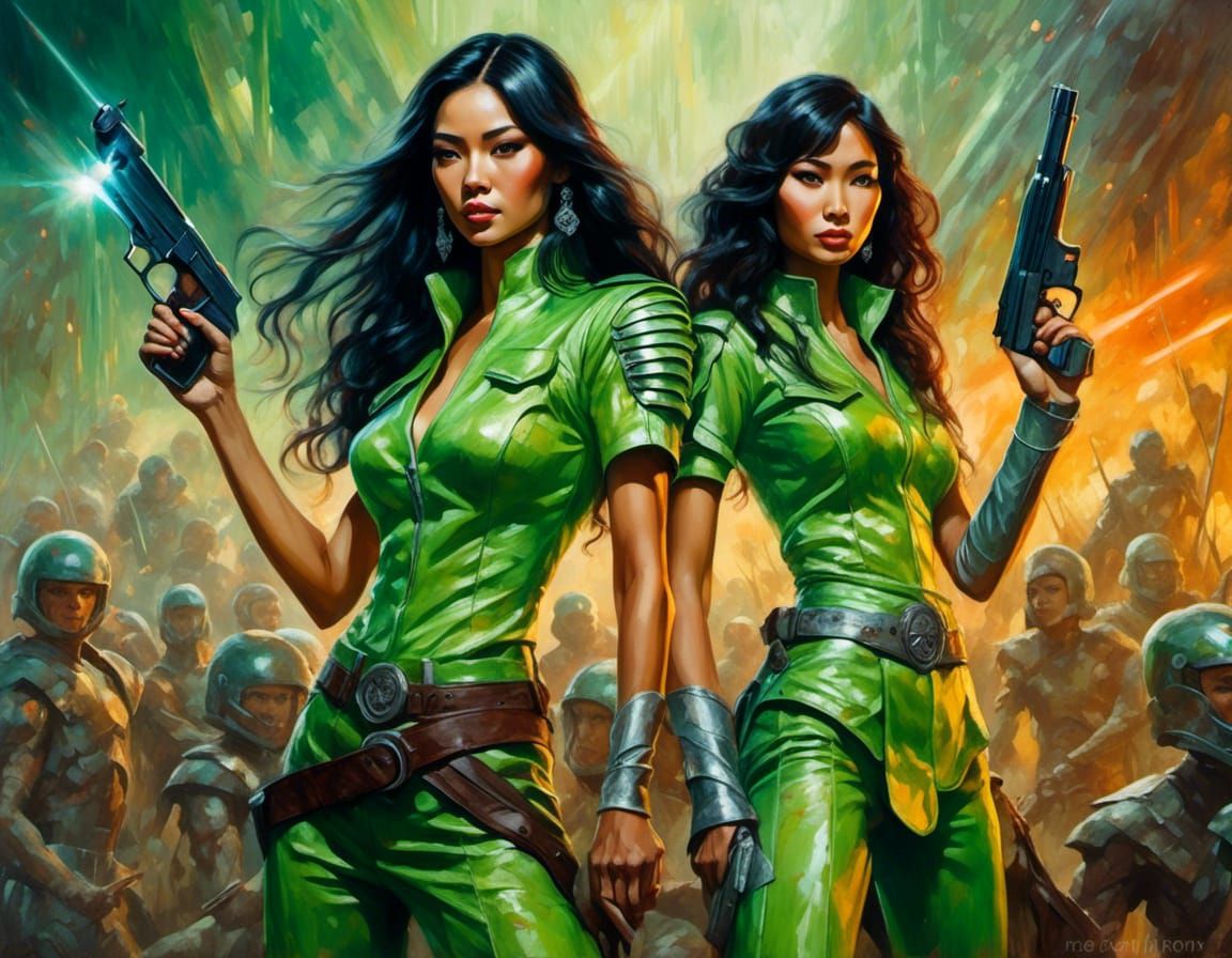 Thai Women in Spaceport Battle, Earl Norem Style