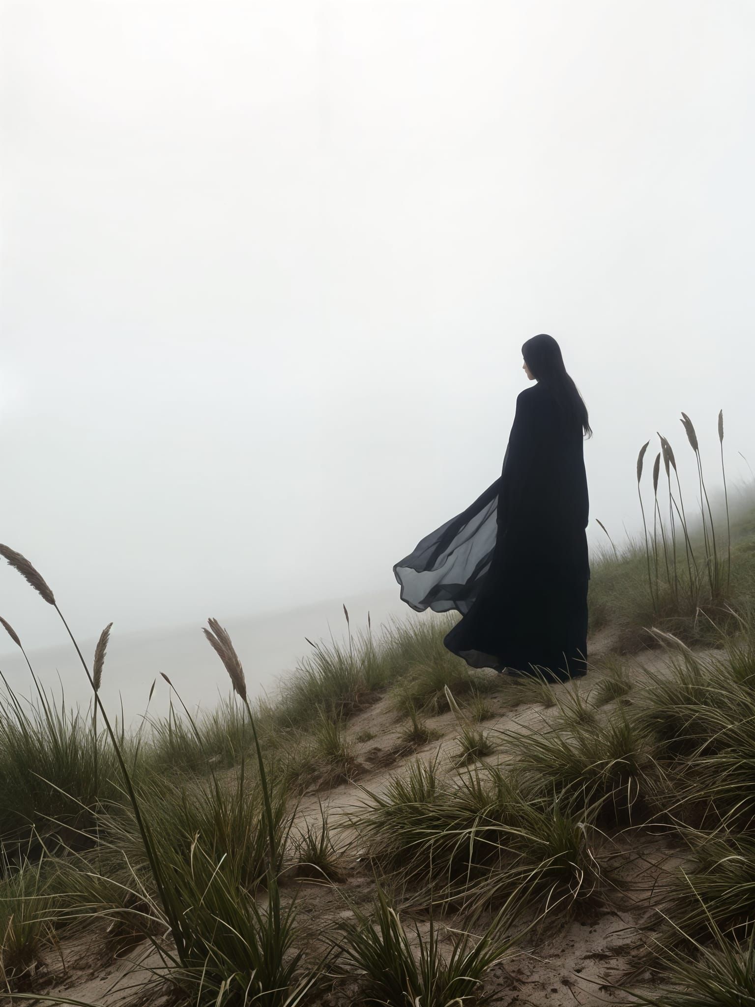 Secluded Beach Contemplation in Pre-Raphaelite Style