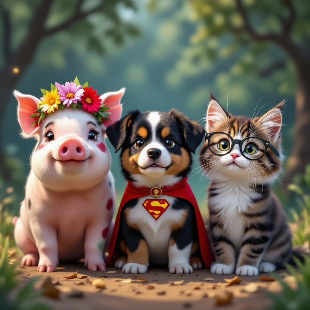 Animated Show Character Design: Pig, Puppy, Kitten
